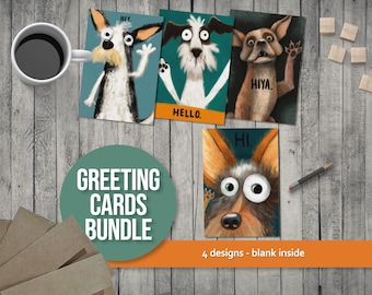 Dog Greeting Cards Set Blank Inside - 5x7 Inches - Dog Hello Cards