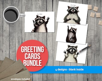 Raccoon Greeting Cards Pack with Envelopes Hello Cards