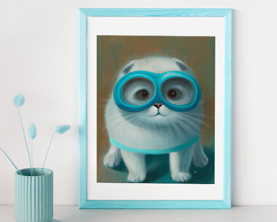 Kitty in Goggles Wall Decor Pool Pawty Art for Swimmers Cute Etsy