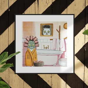 Quirky Cat Bath Art Print Quirky Cat Home Decor Funny Animal Wall Art ...