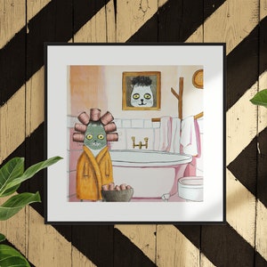 Quirky Cat Bath Art Print Quirky Cat Home Decor Funny Animal Wall Art for Cat Lovers Whimsical Bathroom Art