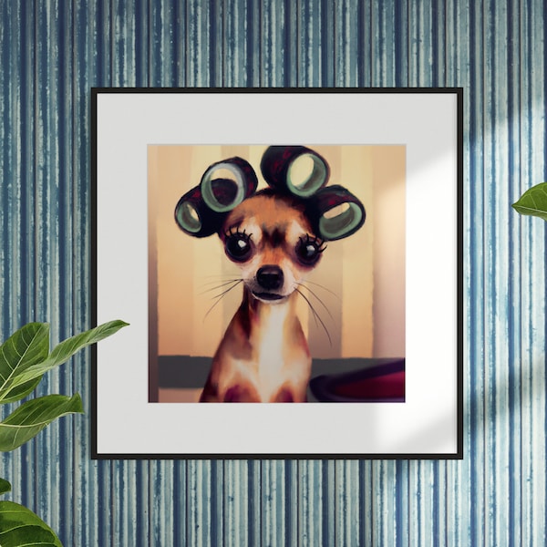 Cute Chihuahua Portrait Digital Art Print Quirky Dog Bathroom Decor Funny Pets Gift for Dog Lover