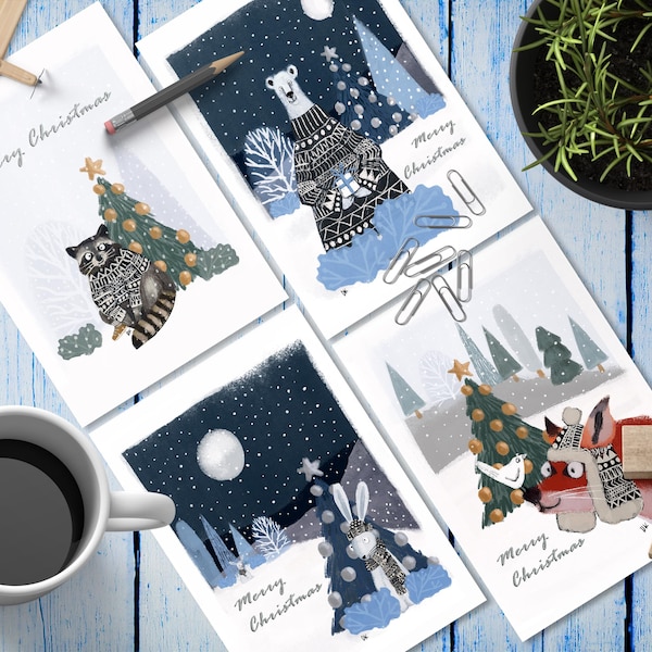 Woodland Animal Christmas Cards – 5x7 Inches Blank Inside with Envelopes Woodland Animal Variety Pack