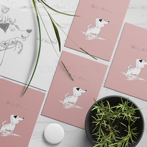 Get Well Soon Dog Greeting Cards 4 Pack with Metallic Pink Envelopes- 5x7 inches