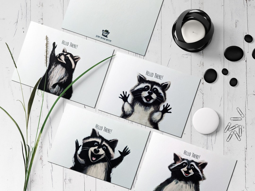 Raccoon Greeting Cards 4 Pack With Envelopes Cute Hello Cards - Etsy