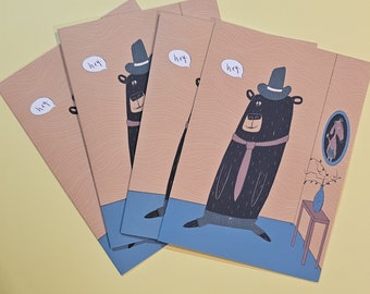 Hey Bear Greeting Card Pack with Envelopes 4 Count - Whimsical Animal Greeting Card Blank Inside Just Saying Hi 5x7 inches