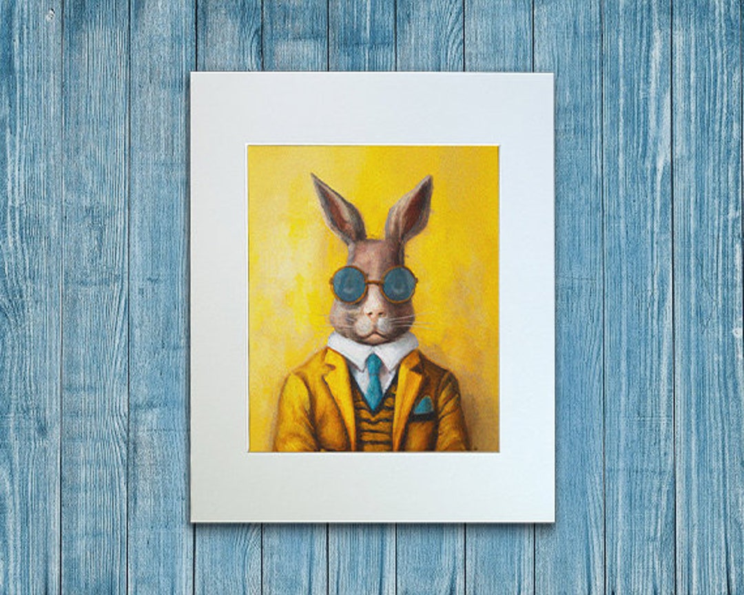 Rabbit Stylish Wall Decor Quirky Rabbit Portrait Funny Animal - Etsy
