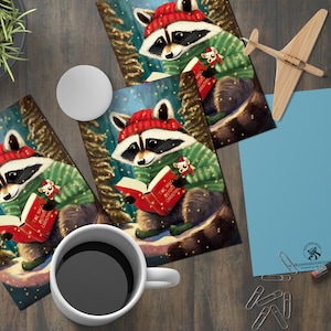 Whimsical Raccoon and Mouse Christmas Cards Pack - Woodland Animals Original Art - Cute Christmas Cards