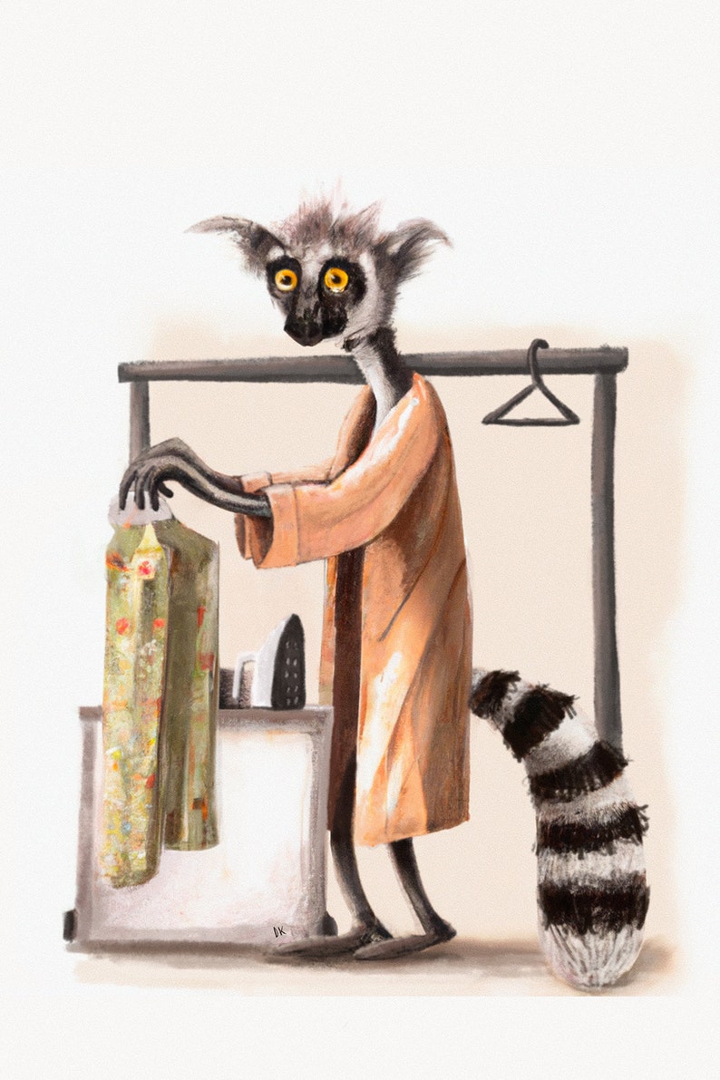 Wall Decor Lemur Laundry Art Funny Animal Wall Art Gift for Etsy
