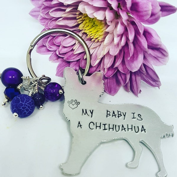 Chihuahua shaped personalised keychain