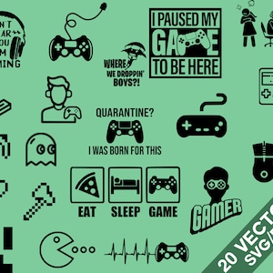 Gamer Vector Pack SVG, PNG, Gamer clip art, digital files, cricut files, cut files, gamer vector, controller svg, game on, gaming, games