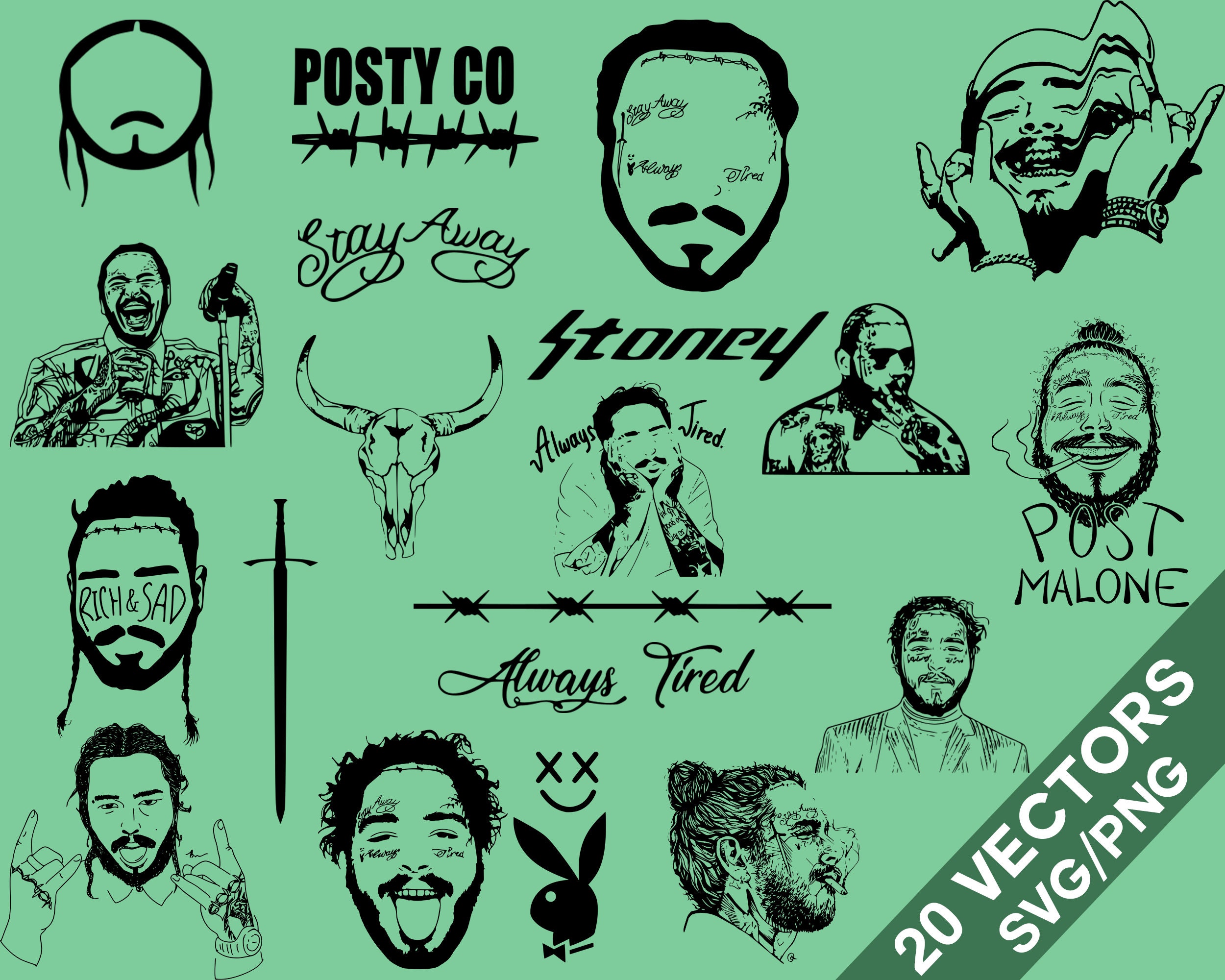 Post Malone Vector Pack SVG Png Post Malone clip art Post Etsy