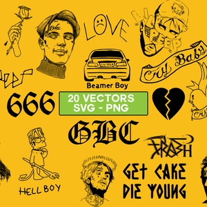 Lil Peep Vector Pack, SVG, Png , Lil Peep clip art, Lil Peep silhouette, Hell Boy vector, Cry Baby Svg, Beamer Boy Svg, Lil Peep Tattoo Svg