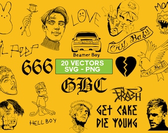 Lil Peep Vector Pack, SVG, Png, Lil Peep clip art, Lil Peep silhouette, Hell Boy vector, Cry Baby Svg, Beamer Boy Svg, Lil Peep Tattoo Svg