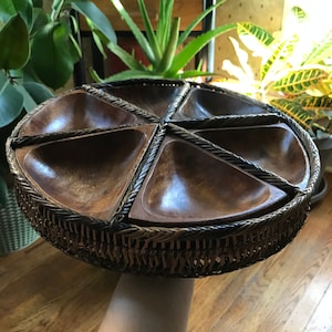 Vintage Woven/Wood  Serving Tray // Woven, wooden cheese plate