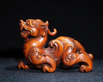 Ancient Chinese collection of natural boxwood dragon statues, pure hand carved patterns exquisite rare