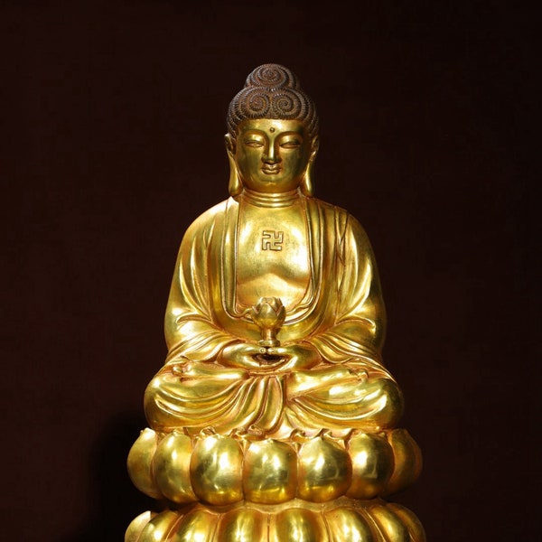 Chinese antique pure copper Buddha statue of Shakyamuni Buddha