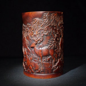 Collection of Chinese antiques pure hand-carved bamboo carvings all the way you study pen holder.lnzz