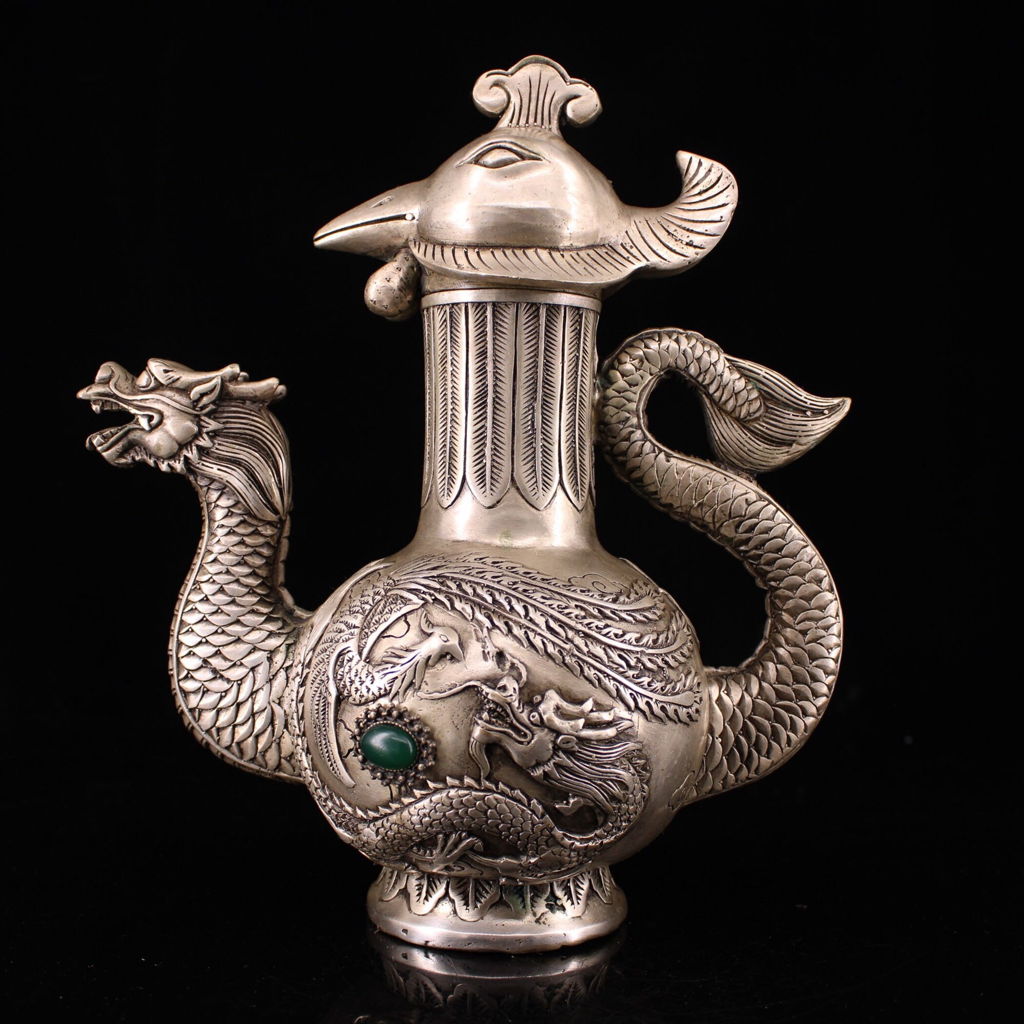 Pure copper teapot brass silver inlaid pure handmade gem Etsy