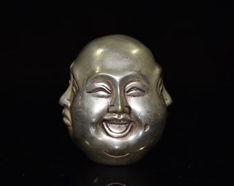 Chinese antique early collection of brass silver Buddha head ornaments