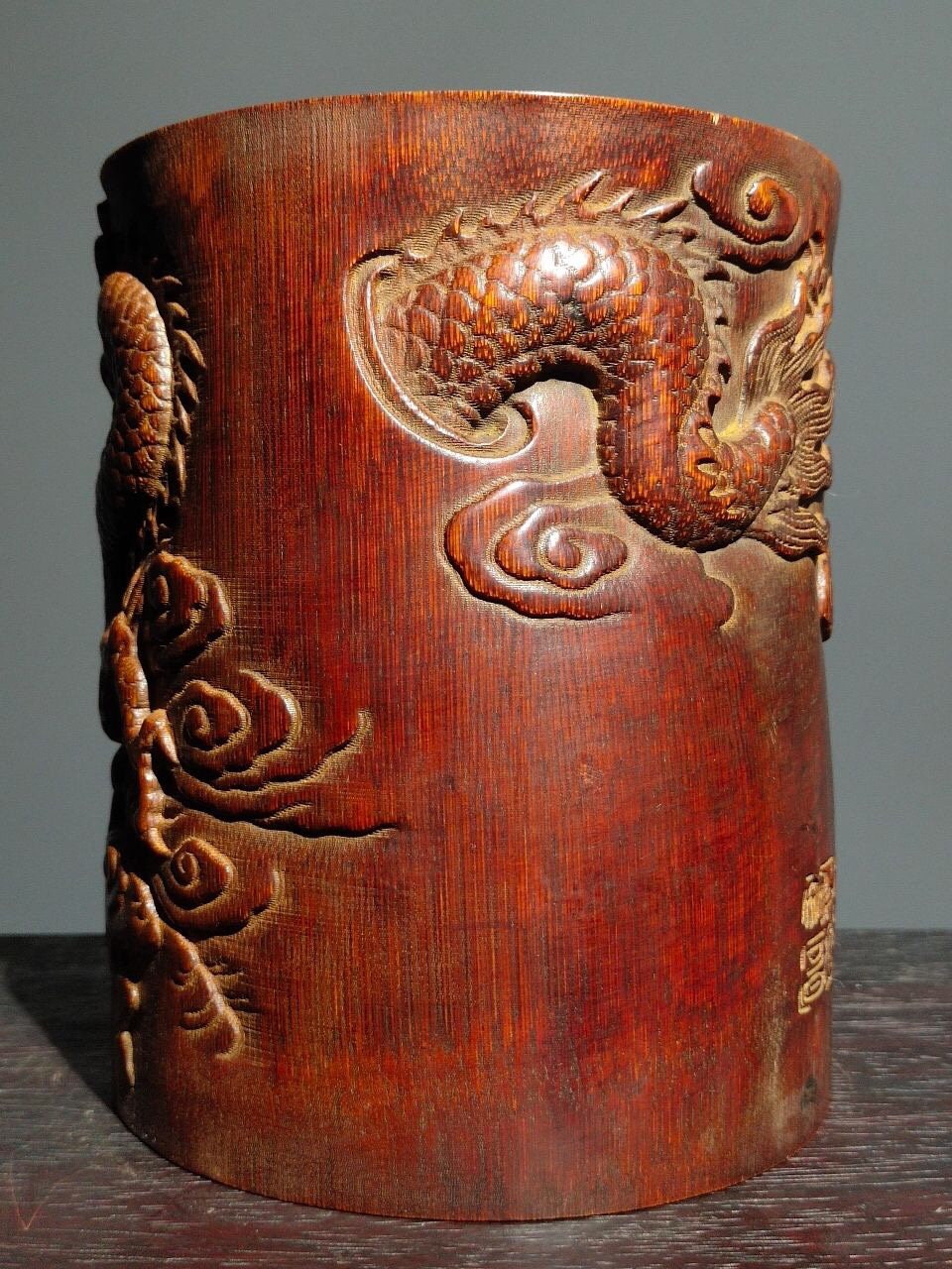 中国アンティーク竹彫りペン立て彫刻「真珠と遊ぶ双龍」 - Etsy 日本