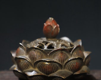 A pair of Chinese antique pure copper lotus incense burners