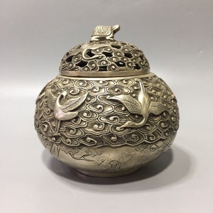 Collection of Chinese Antique White Copper Crane Incense Burner—003