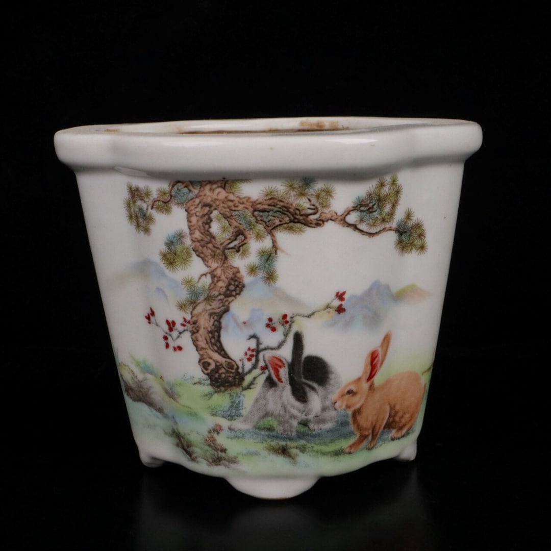 Porcelain Chinese Pattern Rabbit Chinese Antique Jade Rabbit With Auspicious Pattern Small Flower Pot - Etsy