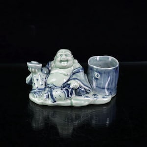 Blue and white porcelain/handmade blue and white Maitreya Small pen holder.cqcj