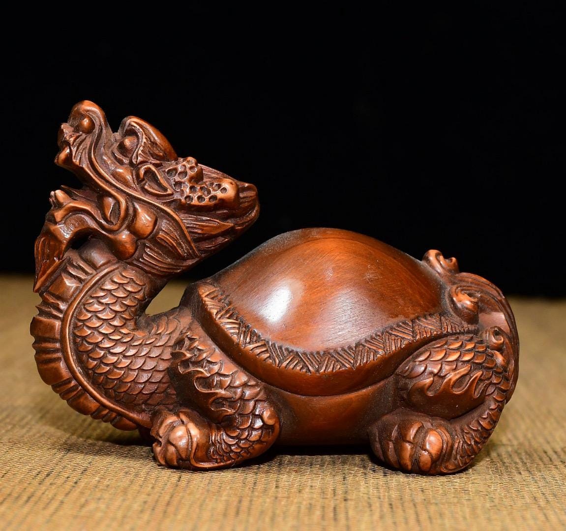 Xiaoye Boxwood Dragon Turtle Ornament - Etsy