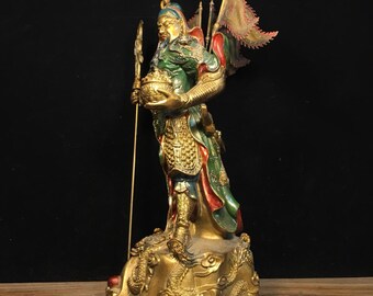 ピコ金属製 神像 彫刻 中国古美術　関羽像（関公像）　青銅清朝〜民国期頃 彩色銅製関公像：関羽装飾、15.35インチ - Etsy 日本