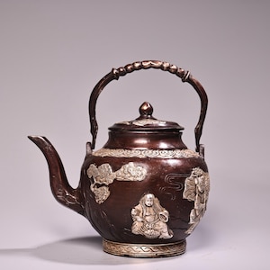 Jarra de vino He Er Xian, de cobre puro, plata dorada y plata.