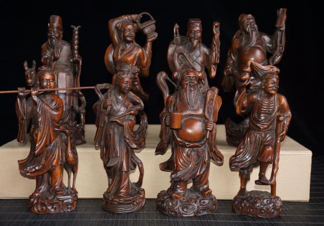 8 Statues Handmade Boxwood Eight Immortals Statue: Ancient Chinese Carving - Etsy