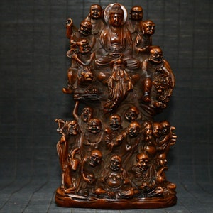 Chinese antique old collection boutique boxwood hand-carved statue of eighteen arhats.nn