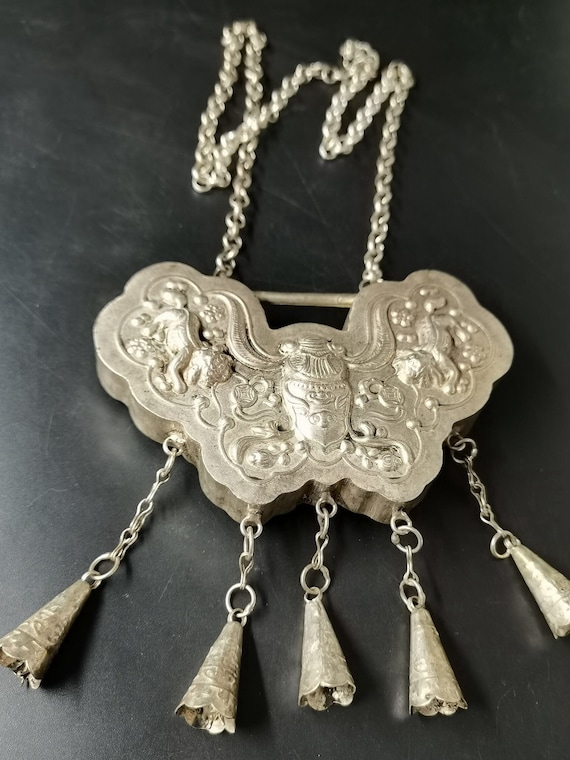 Collection of Chinese Old Silver Long Life Lock Necklace—003 - Etsy