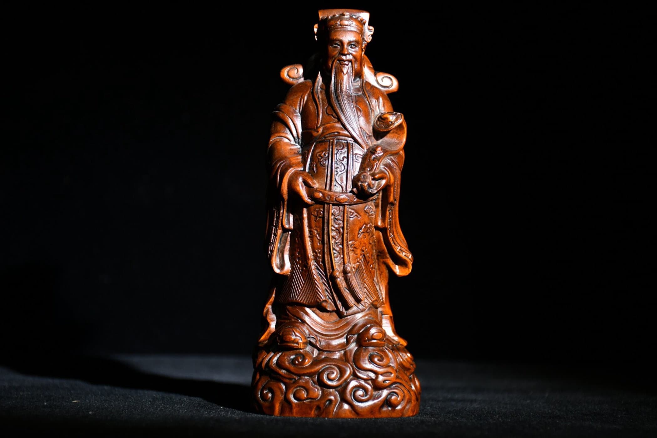 Chinese Antique Old Collection Fine Boxwood Wood God Of Wealth.nn