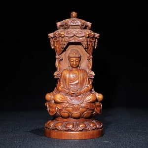 Chinese ancient natural boxwood, Western Sansheng Buddha statues are hand-made, old exquisite patterns can be collected