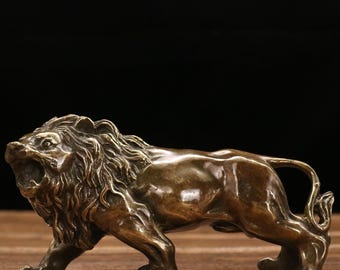 明治金工 厚義 作 古銅 獅子 ライオン 置物 在銘 明治金工 厚義 作