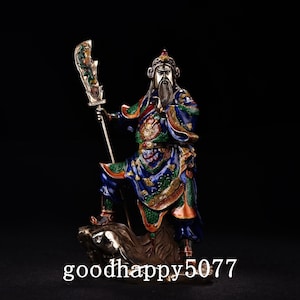 Chinese antiques pure hand-carved pure copper Enamel cloisonne craftsmanship to create the statue of Zhanshan Wuguangong.3