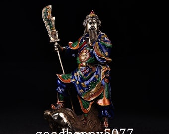 Chinese antiques pure hand-carved pure copper Enamel cloisonne craftsmanship to create the statue of Zhanshan Wuguangong.3
