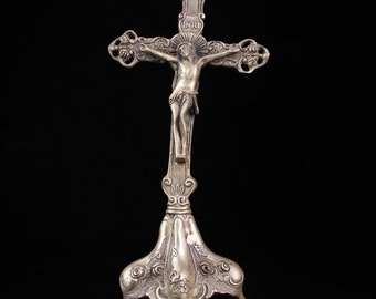 Handicraft ornaments pure hand-carved pure copper silver-plated Jesus cross statue.3