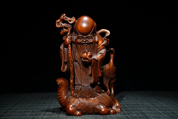 木彫り 純手彫り 長寿神 ツゲの木の置物。 - Etsy 日本