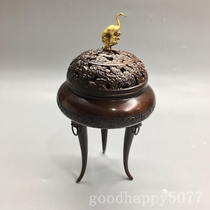 Kupferwaren-Kollektion, hochbeiniger Kranich, bedeckter Räuchergefäß