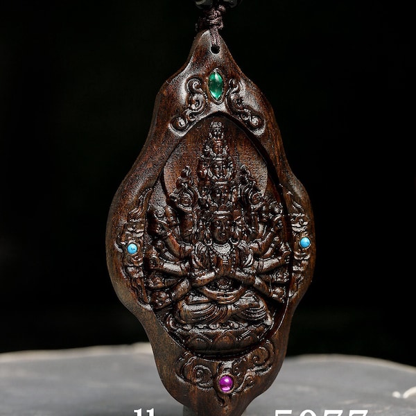 Wooden carved pure handmade Guanyin pendant