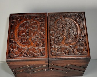 Birthday gift pure hand-carved rosewood high relief dragon pattern treasure box.50