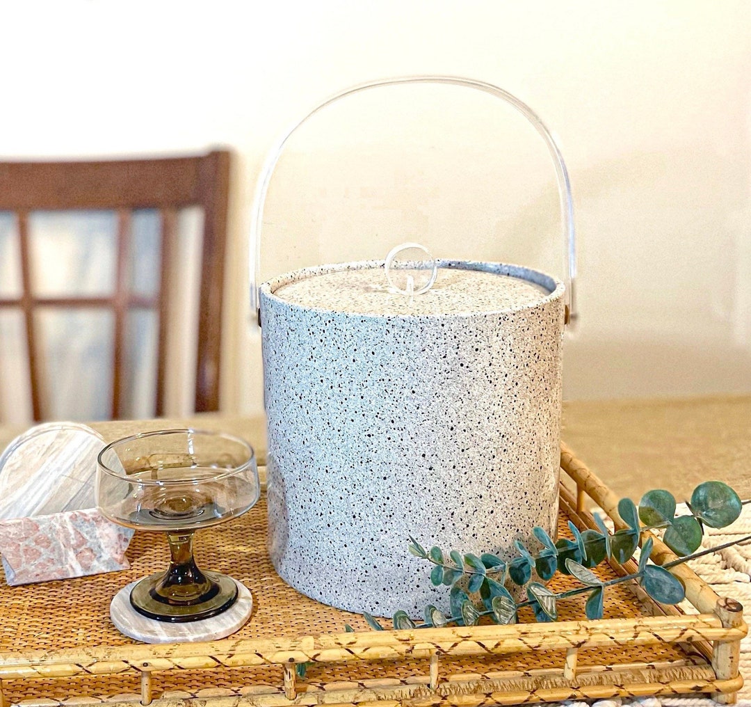Vintage Gray Speckled Ice Bucket With Lucite Handle and Knob - Etsy