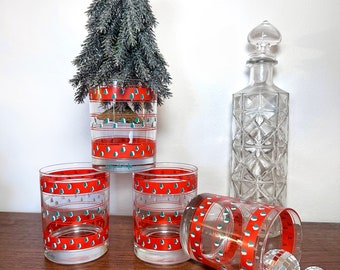 Vintage Georges Briard Christmas Glasses: Red Striped Holiday Glassware, Set of 4