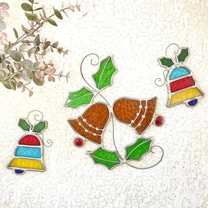 Vintage holiday bell stained glass leaded sun catcher sold separately, one small bell sold