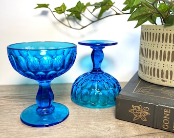 Pair of vintage Fenton Colonial Blue Thumbprint champagne/coupe glasses