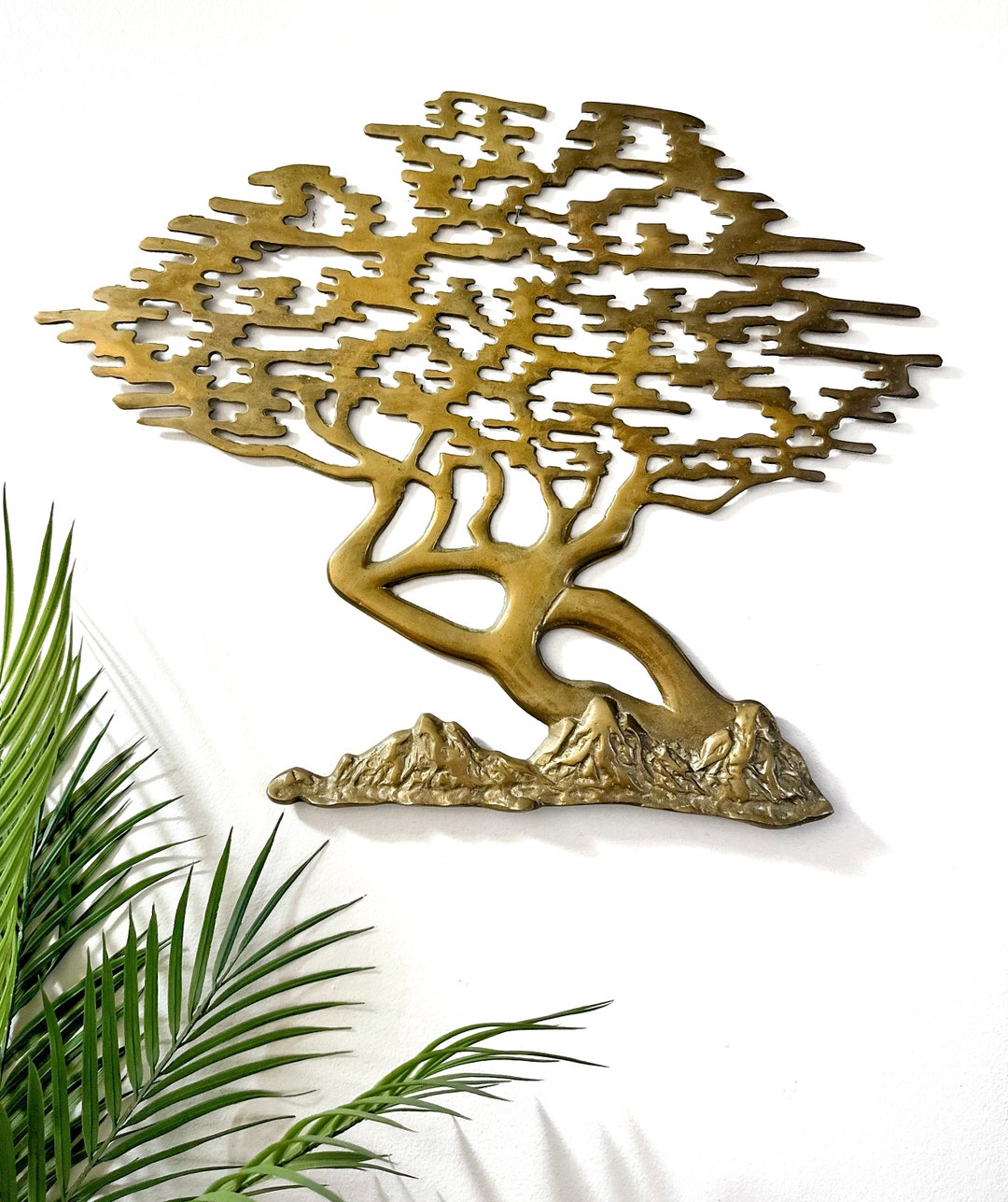Vintage Midcentury Brass Bonsai Tree Wall Sculpture Etsy